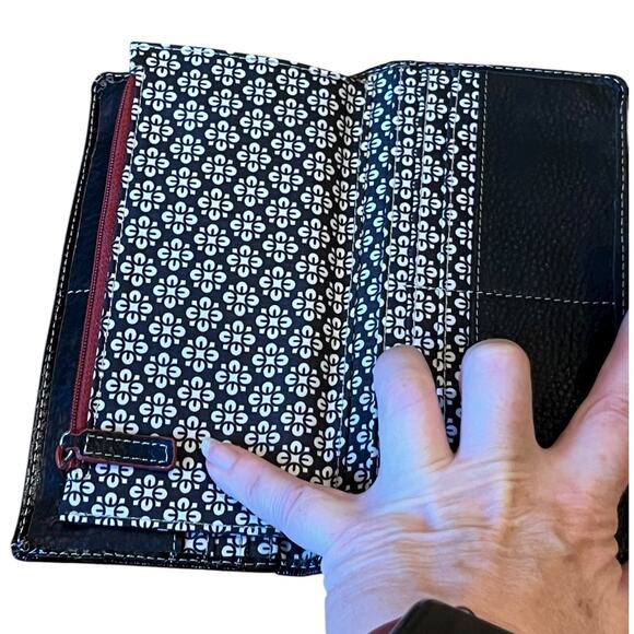 Fossil Wallet Black & Red Leather Bifold Snap Flap Checkbook Slot Credit Cards - Picture 6 of 7
